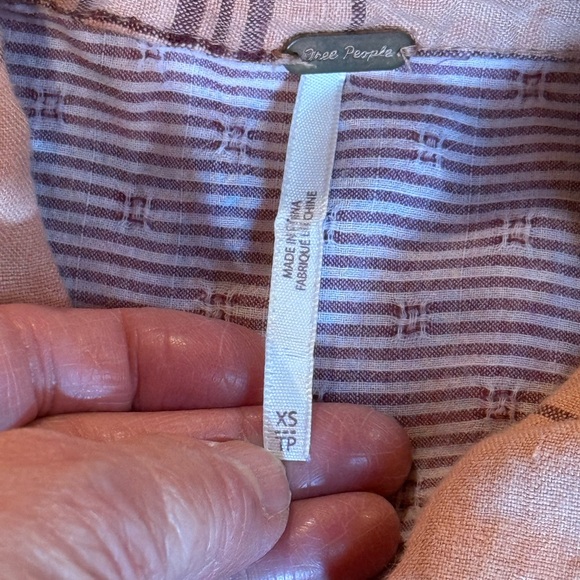 Free People No Limits Oversized Linen Plaid Button Down Shirt Salmon Peach XS - Picture 6 of 11